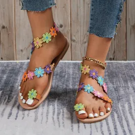 Women's Sandals New Summer Fashion Gladiator Flat Sandals Female Floral Boho Leisure Beach Sandals Women's Plus Size 43